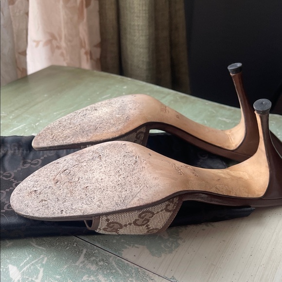Vintage Gucci Monogram GG Brown and Cream Women's Heels - Picture 6 of 6